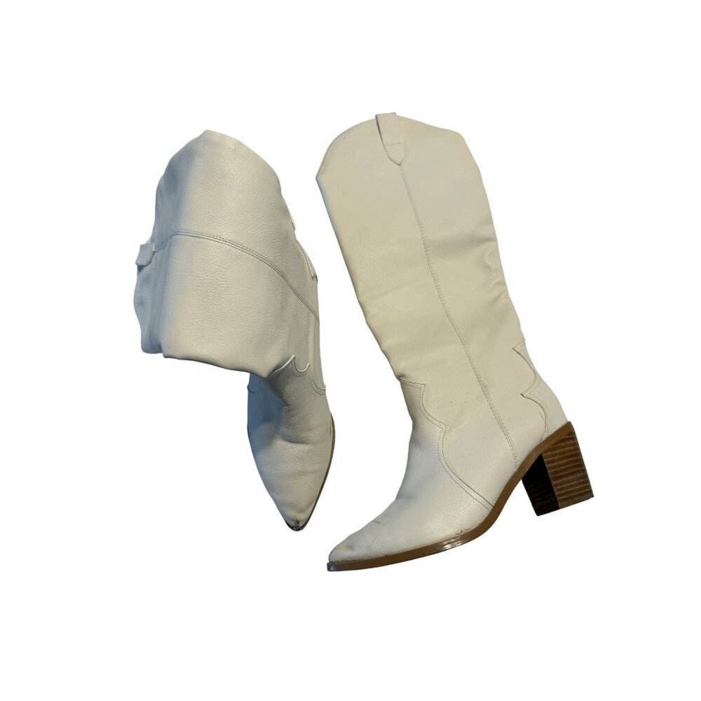 Billini Novena Off White Pointed Toe Knee High Western Boots Women's Size 10